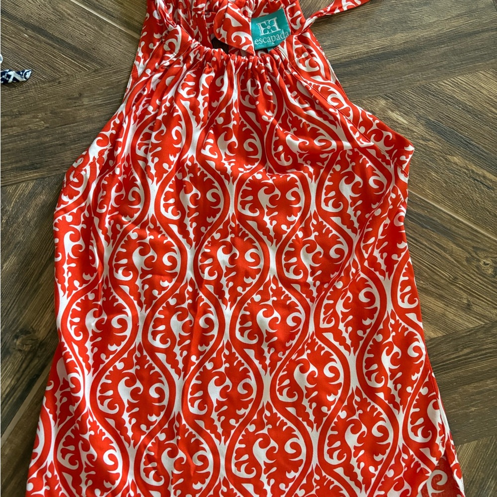 Escapada Orange and White Printed Sleeveless Top Medium M Game Day